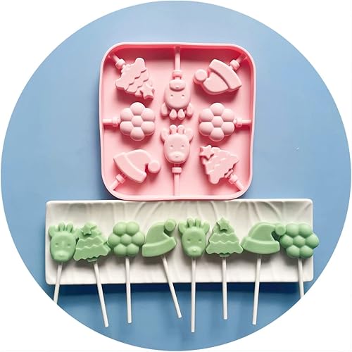 Juego de moldes de silicona para piruletas de Navidad, molde de chupón de caramelo duro y molde de chocolate de Papá Noel con 50 palitos de chupón,
