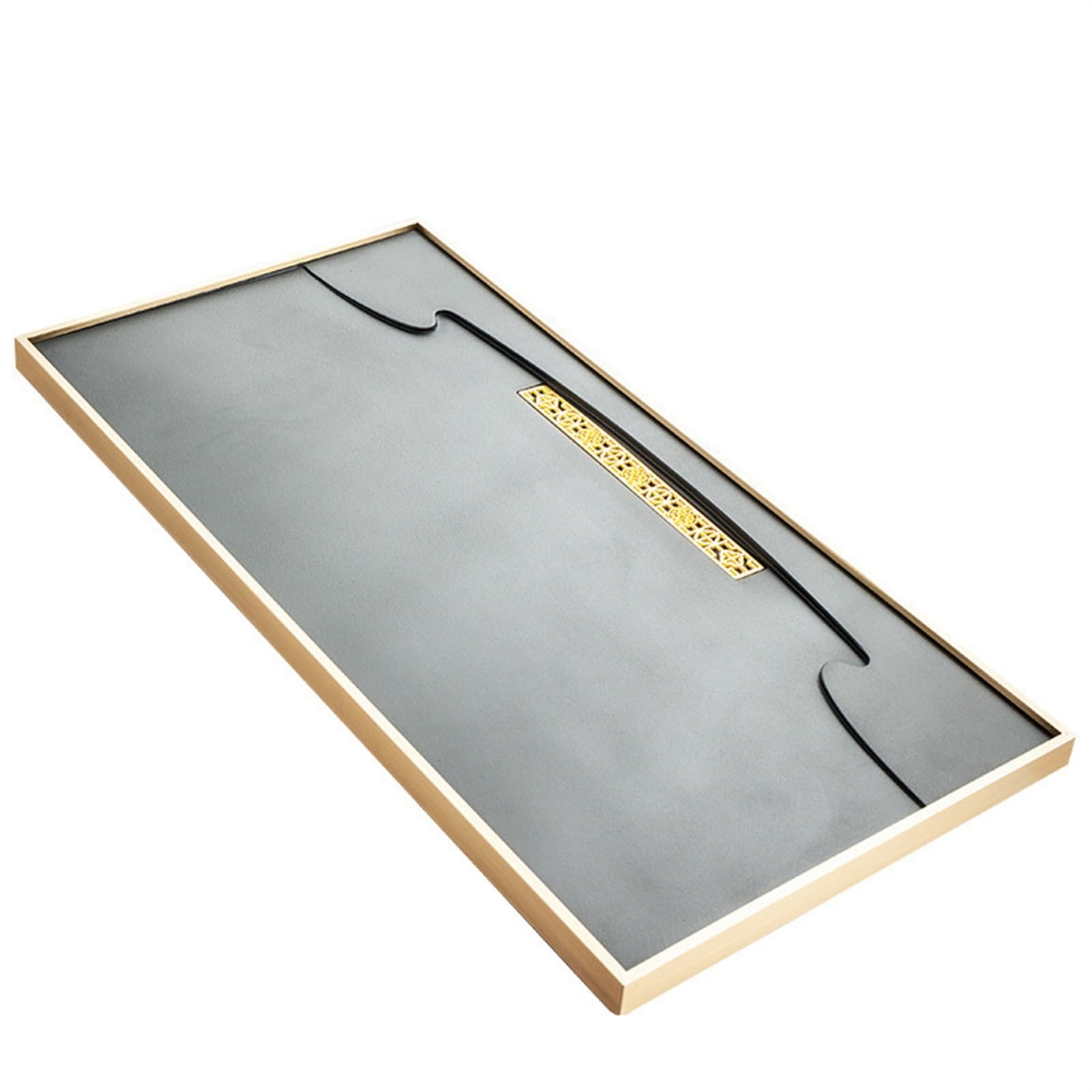 Bandeja de té de ébanita natural, mesa de té simple de piedra negra y dorada, 80 x 40 x 3 cm, bandeja de mar de cobre para juego de té en casa, elegante plato de té