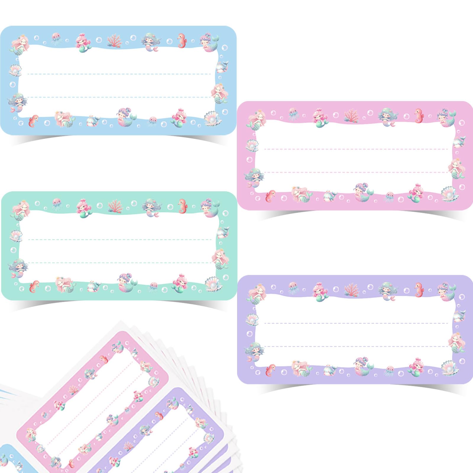 GEBETTER 60Pcs 7,6x3,5 cm Etiquetas Adhesivas Escolares Pegatinas Nombre Niñas Niños Vuelta al Cole Escribir Marcar Objetos Materiales Cuadernos Libretas Libros Escuela Guardería Cole (Sirena)