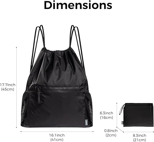 Miniatura 8 de pack all Mochila con cordón, bolsa de gimnasio deportiva resistente al agua, bolsa de entrenamiento ligera con bolsillo impermeable con cremallera