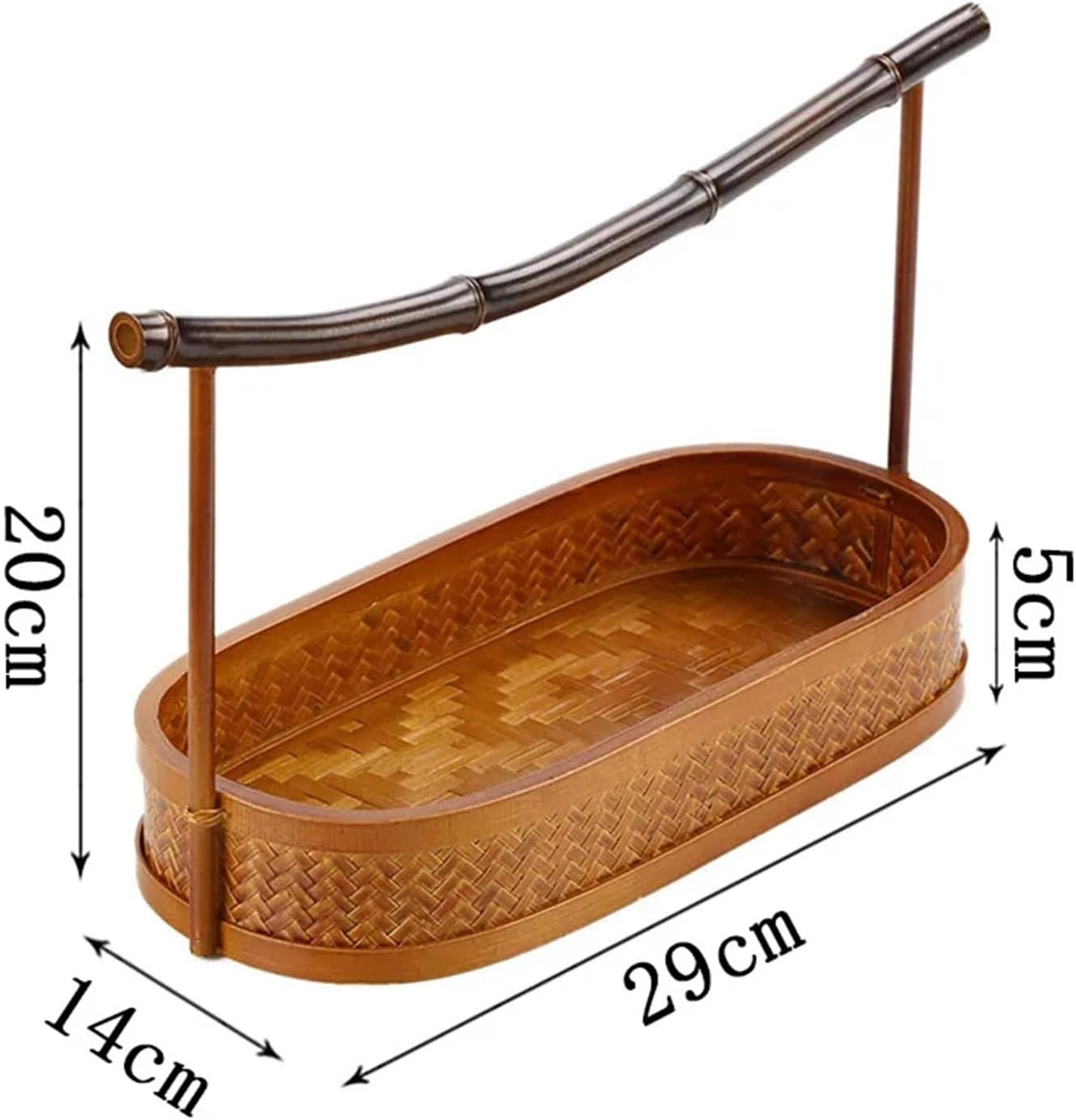 Handmade Bamboo Basket With Handle, Chinese Vintage Style Woven Storage Box, Lacquer Finish, Portable Fruit Or Tea Serving Basket(2)