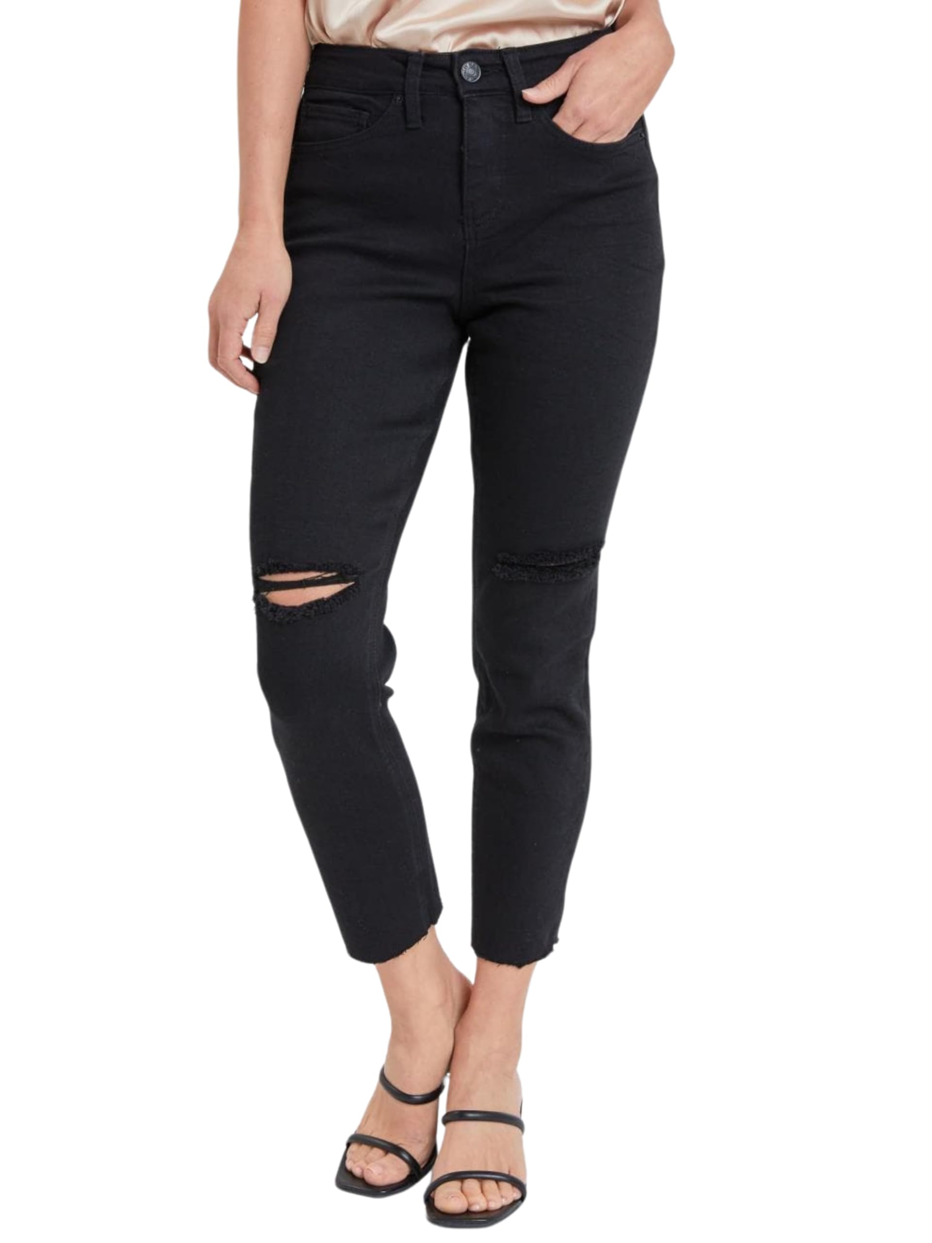 Royalty For Me Womens Women's Vintage Wash Straight Ankle Ripped Jean with Frayed Hem