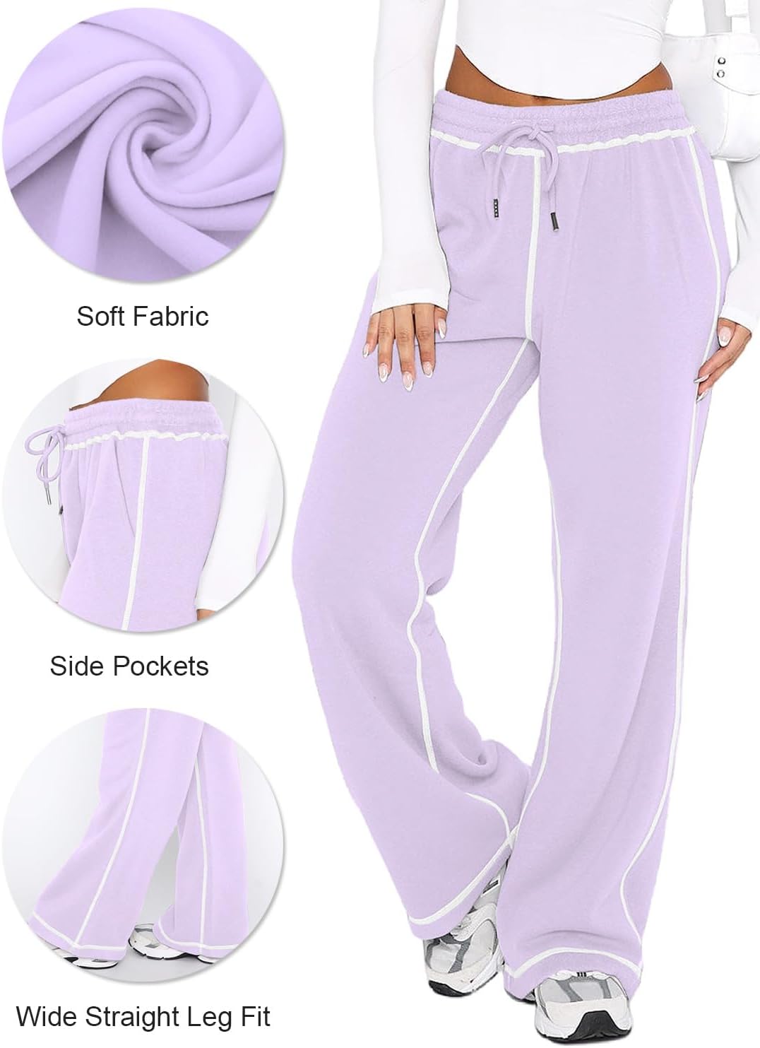 DISCIPBUSH Track Pants Women Sweatpants Soft Jogging Straight Pajama Sweats Wide Leg Sweatpants Women Lounge Pants Joggers - Image 4