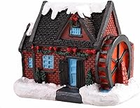 Vista 7 de Ochine Casa con luz de pueblo navideño, decoración navideña con luz LED, material de resina, edificios coleccionables de vacaciones