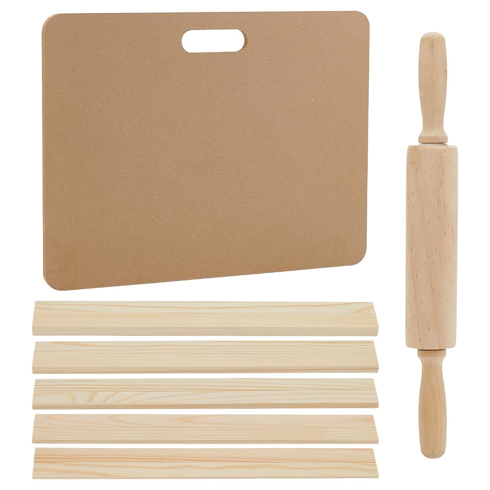 UNICRAFTALE 1 Satz Keramikherstellungswerkzeuge 340x20x3mm Töpfertonwerkzeuge Töpferton Modellierwerkzeug Sets MDF Holzplatten Hölzernes Nudelholz Und Schlammrollerführung Für Skulpturentöpferei