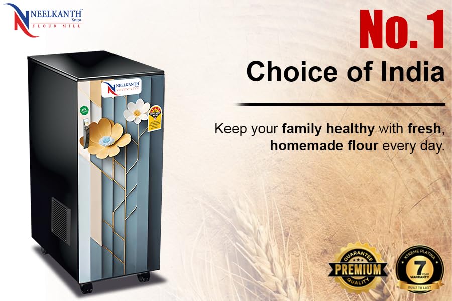 Image of Fully Automatic Domestic Atta Chakki Flour Mill with Inbuilt Vacuum | 8-10 Kg /Hr Grinding | 4.5 Kg Hopper | 2880 RPM | Grinds 50+ Grains & Spices | 7-Year Motor & Lifetime Chamber Warranty (Tulip)