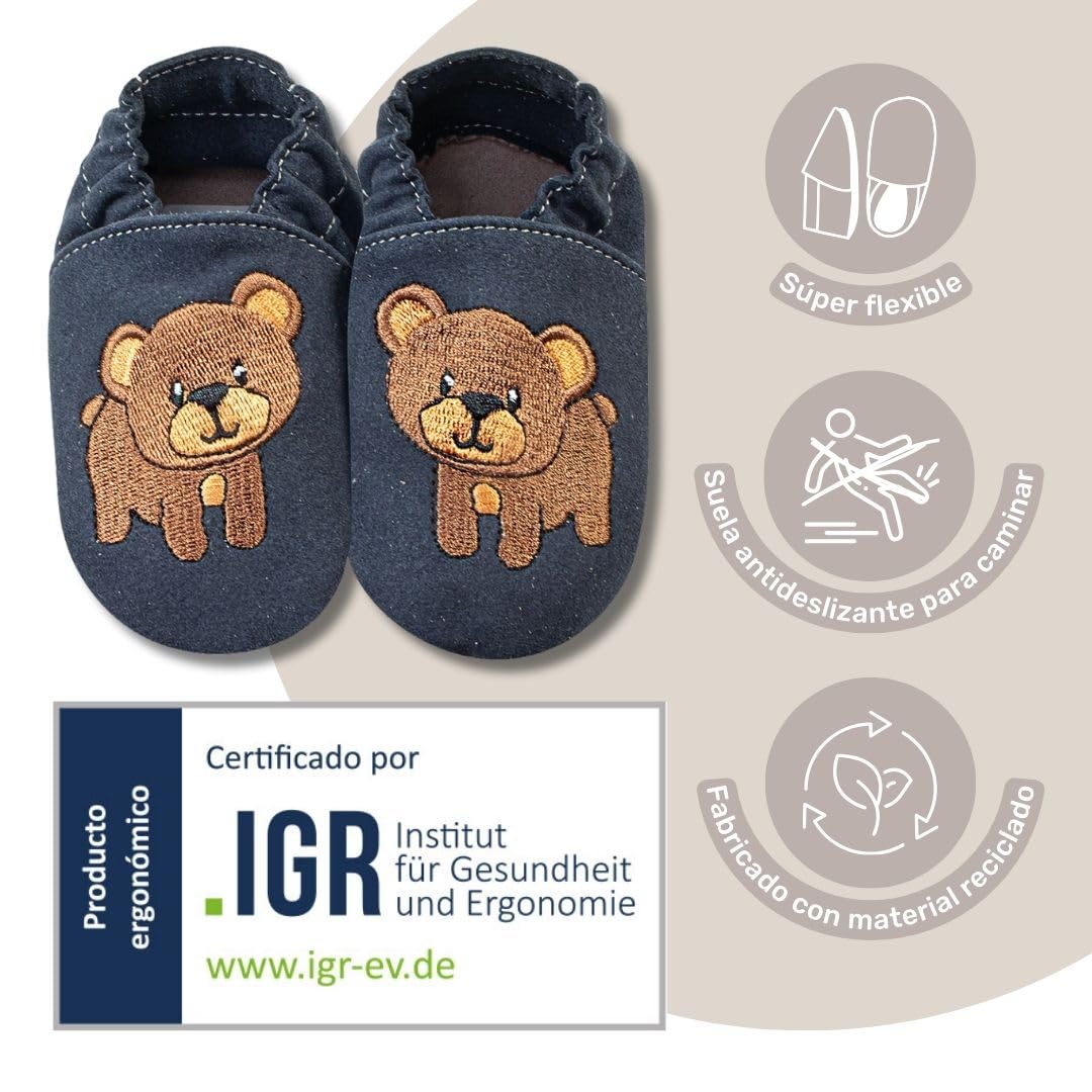 HOBEA-Germany Zapatos veganos para niños RecyStep Ratón con Elefantee beige 22/23 (1½ - 2 años) Suela con agarre