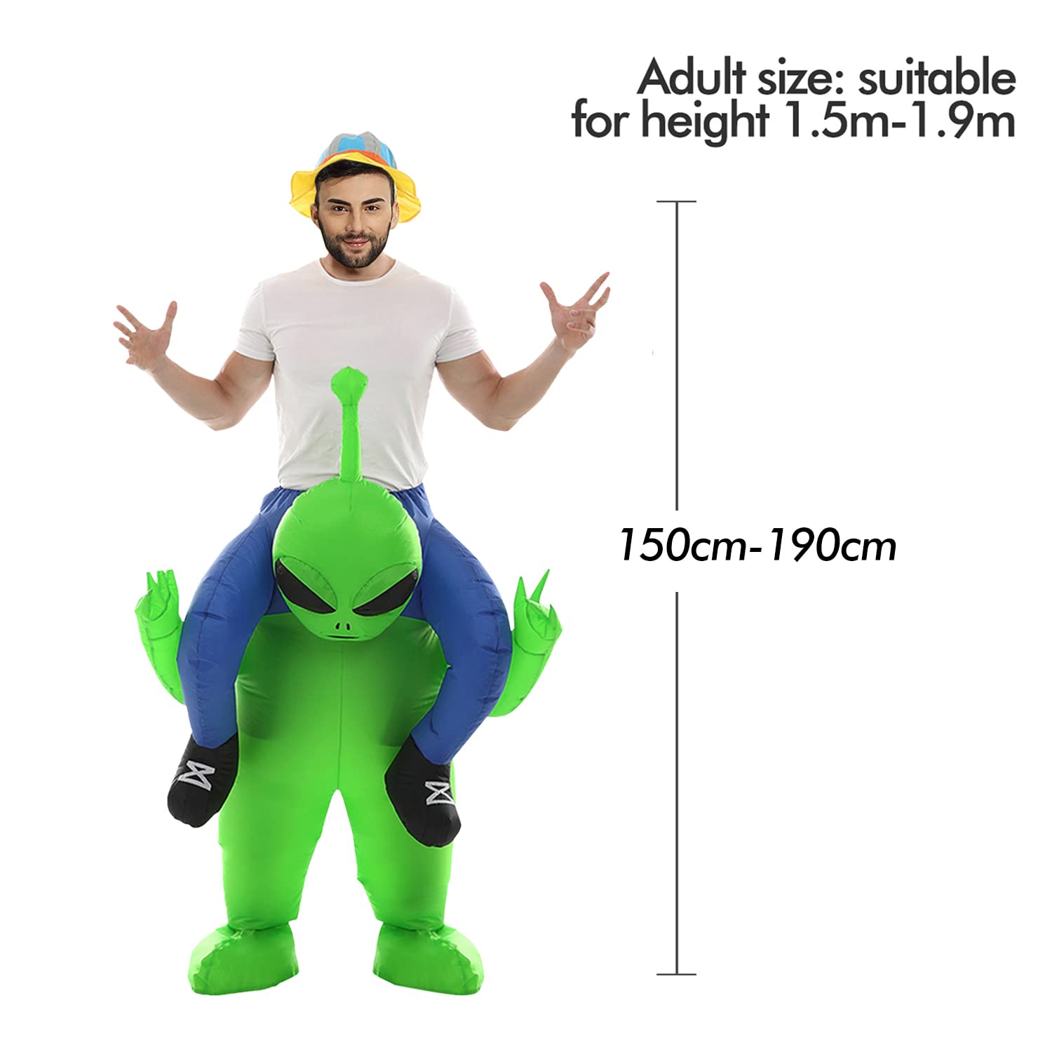 Déguisement extraterrestre vert extraterrestre People pour Adultes Halloween Vert Carry Me Costume Drôle Blow Up Cosplay pour Fête Carnaval 150-190CM