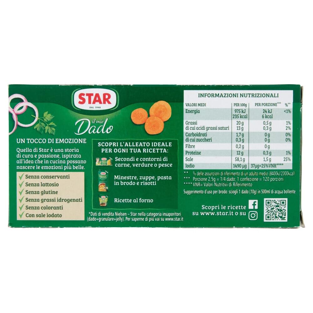 Confezione da 4 Star Il Mio Dado Classico, Preparato per brodo, scatole da 30 dadi + 1 Confezione di Talco Felce Azzurra in omaggio, Busta da 100g