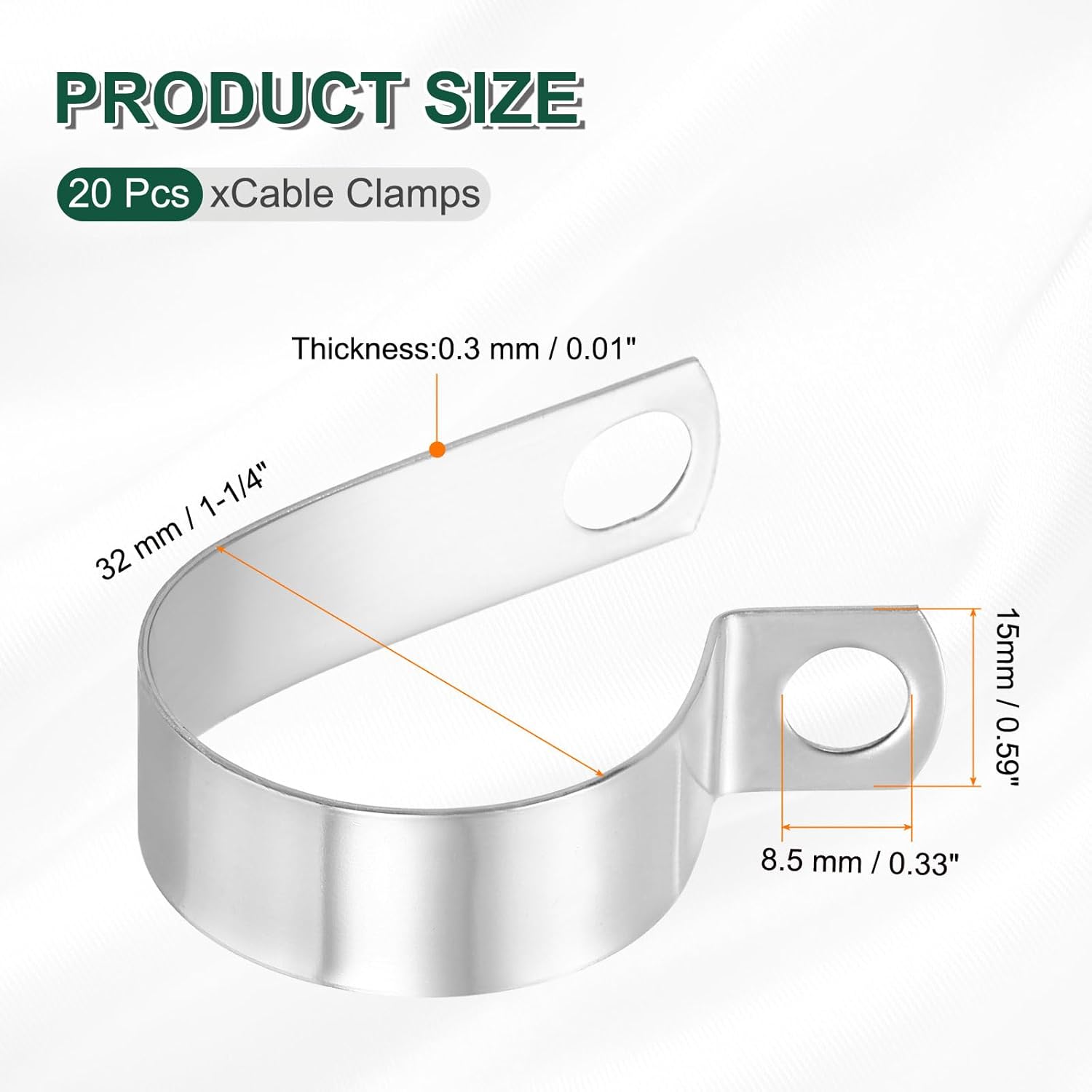 HARFINGTON 20pcs Metal Wire Clamp 1-1/4" Inch (32mm) R-Type Cable Clip 304 Stainless Steel Conduit Cable Clamp Cord Fastener Holder Strap Clip for Industrial Household Installation Pipe Wire