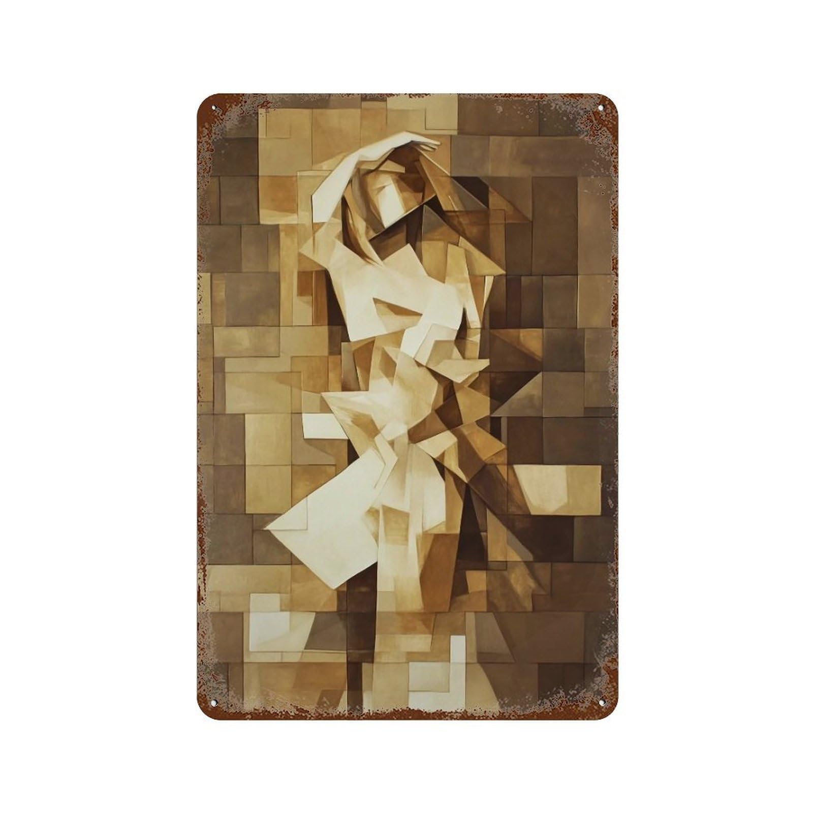 WUJHGRSG Impasto Earth Tone Geometric Mosaic Classical Female 01 Wall Art Retro Iron Vintage Metal Tin Sign Poster Modern Decor for Home Cofffee Club Bar Shop Style 30x20cm