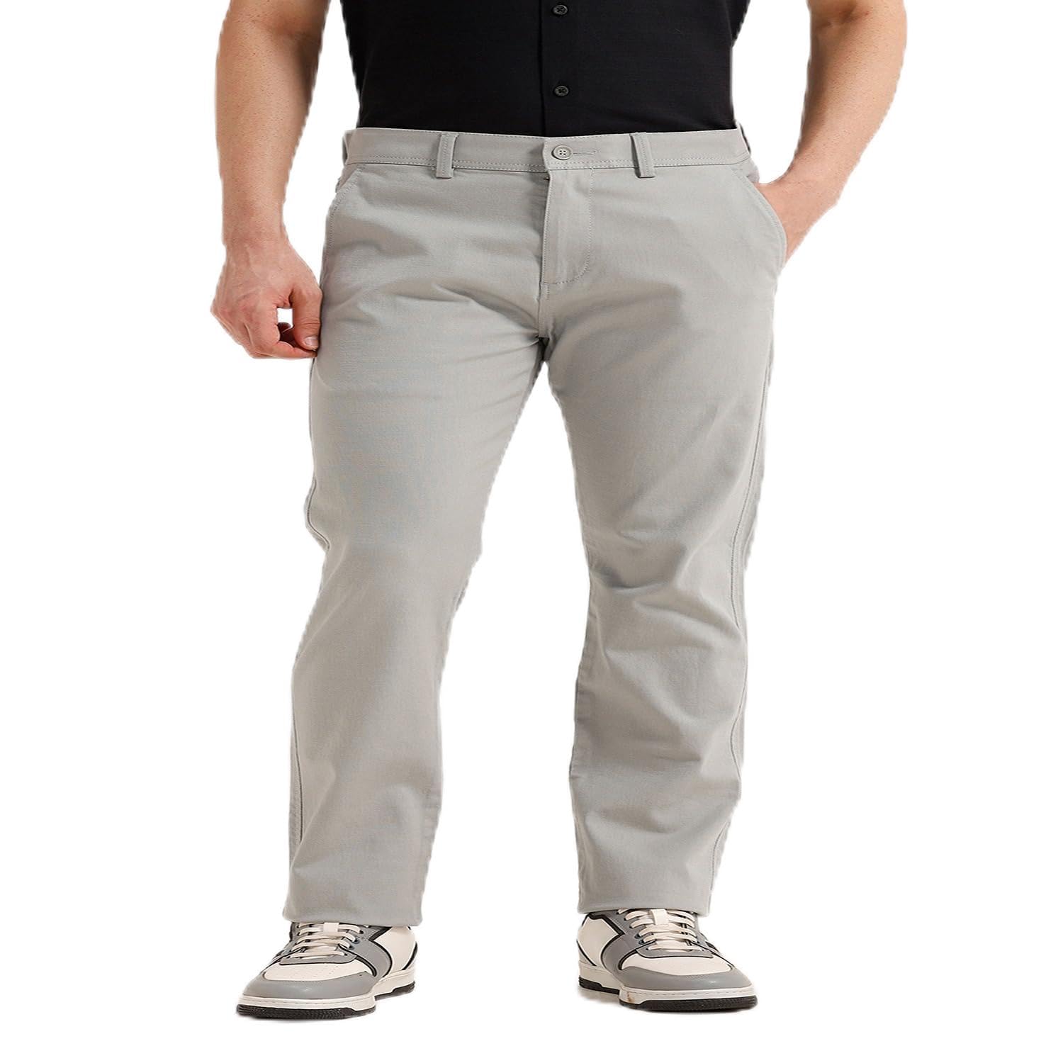 basics Cotton Stretch Men's Trousers | Smart Casual Office Pants | Limestone Grey | Tappered Fit | Limestone Grey | Tappered Fit | 34-picture-44