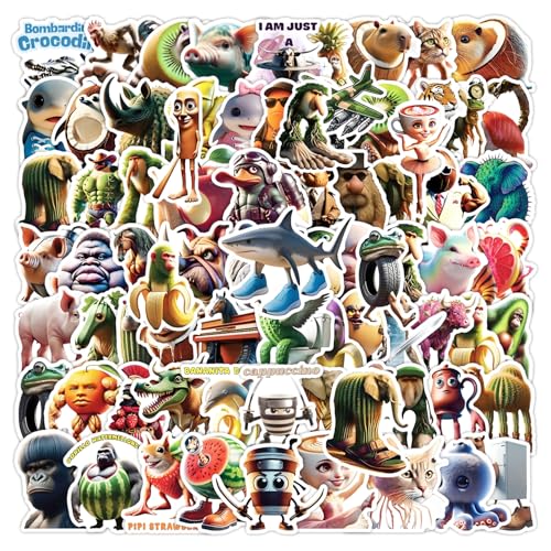 104 Pcs Italian Brainrot Stickers Tralalero Tralala Sticker Meme for Skateboard Laptop Water Bottle Fridge Journals and DIY Crafts Decal Decor. (104PCS)