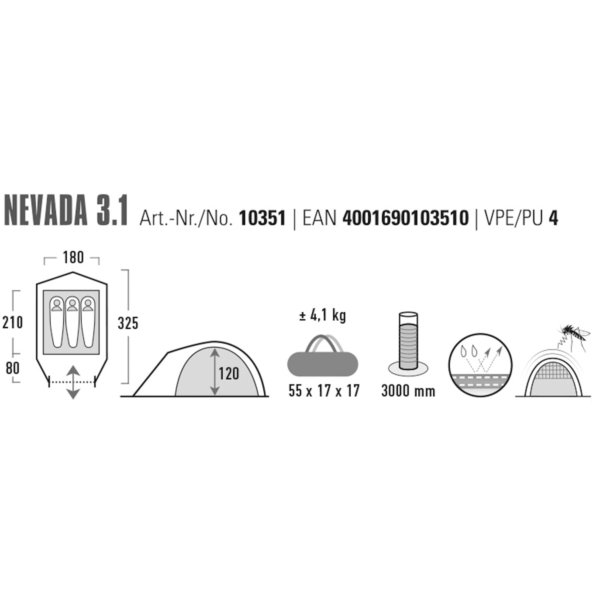 High Peak Nevada 3.1 namiot kopułowy Nevada 2, 3, 4 osoby, kemping, trekking, igloo, przedsionek