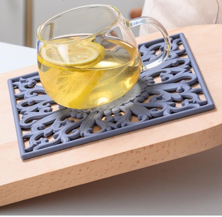 Miniatura 6 de Salvamanteles de silicona para platos calientes, ollas y sartenes, tapete salvamanteles tallado multiusos, tapetes cuadrados flexibles aislados para