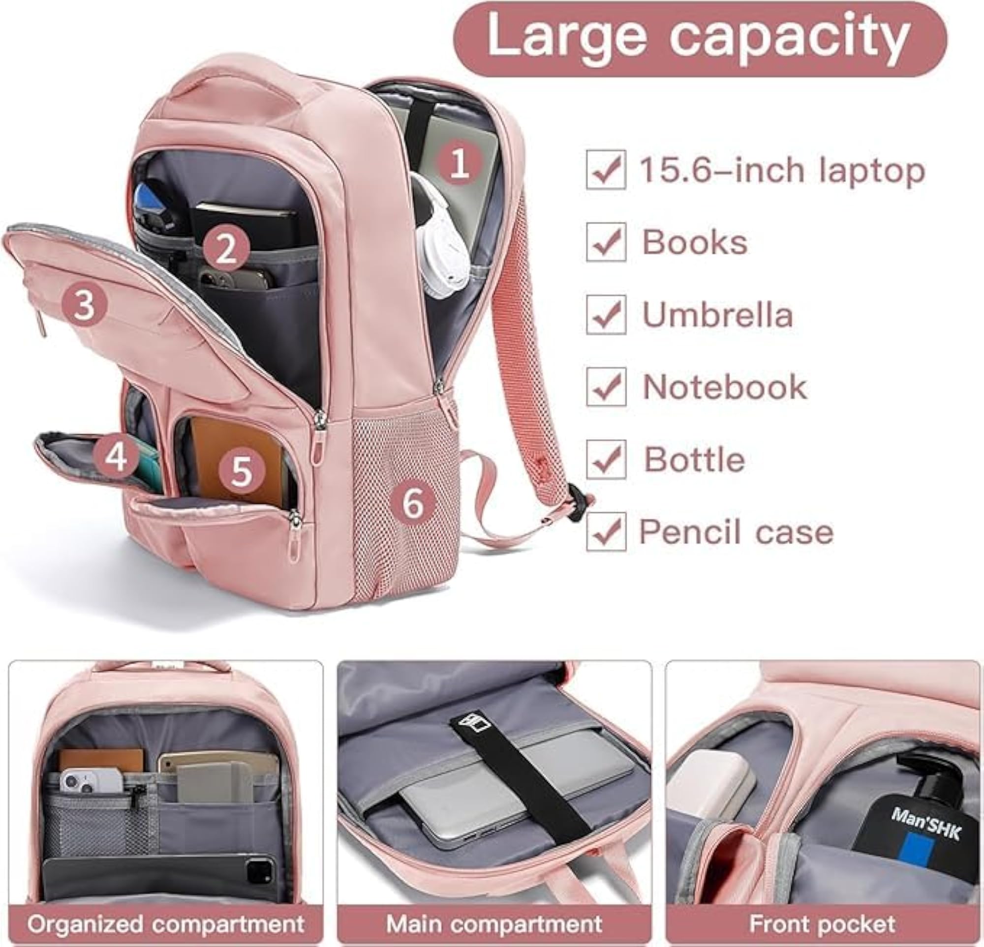 Adorable Lightweight Backpack for Women & Girls, 14" Laptop Compartment