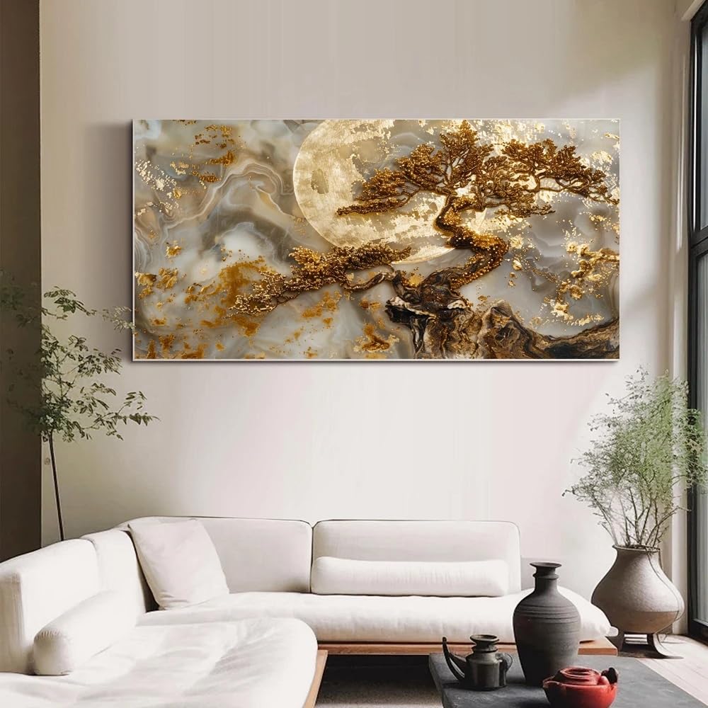 Póster de lienzo con diseño abstracto de árbol y luna, póster de lujo, lámina decorativa para pared, hogar y sala de estar (70 x 140 cm).