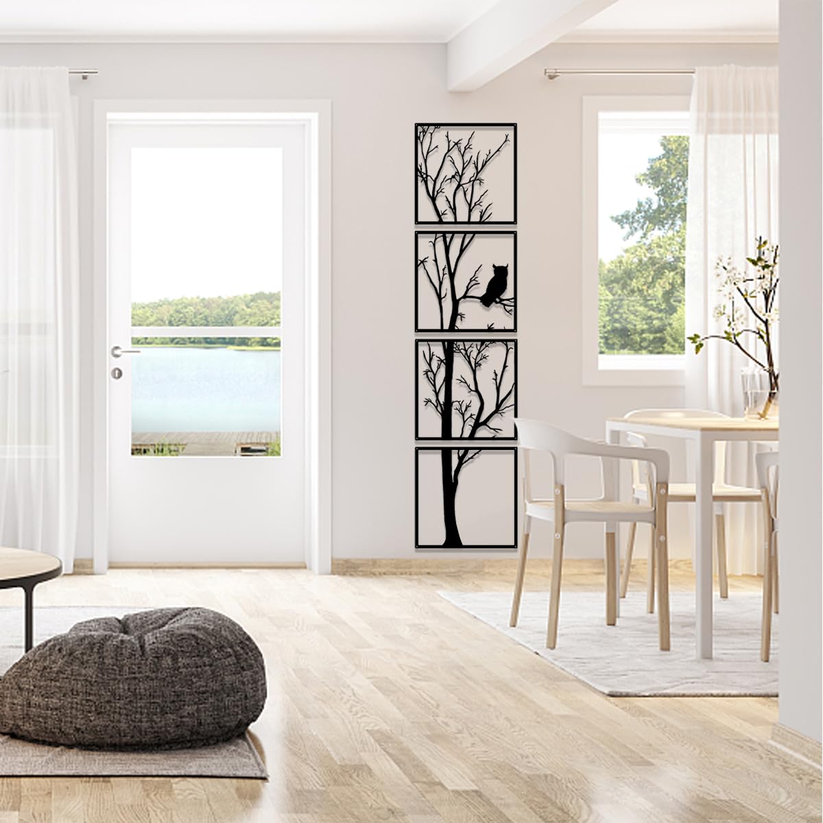 Luccyle Metal Family Tree Wall Art Decor,4 pannelli,3D scultura in metallo,Decorazione da parete in metallo per soggiorno, camera da letto e casa, regalo (15.7in×63in)