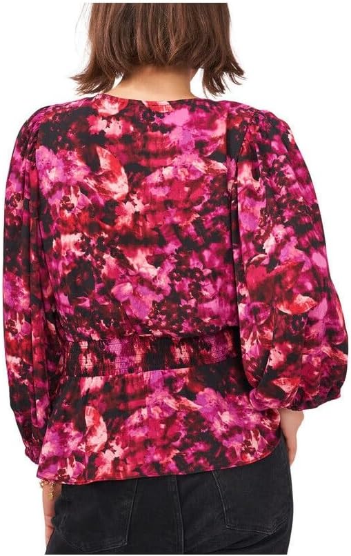 Vince Camuto Women’s Printed Peplum Blouse Rich Black Large - Image 2