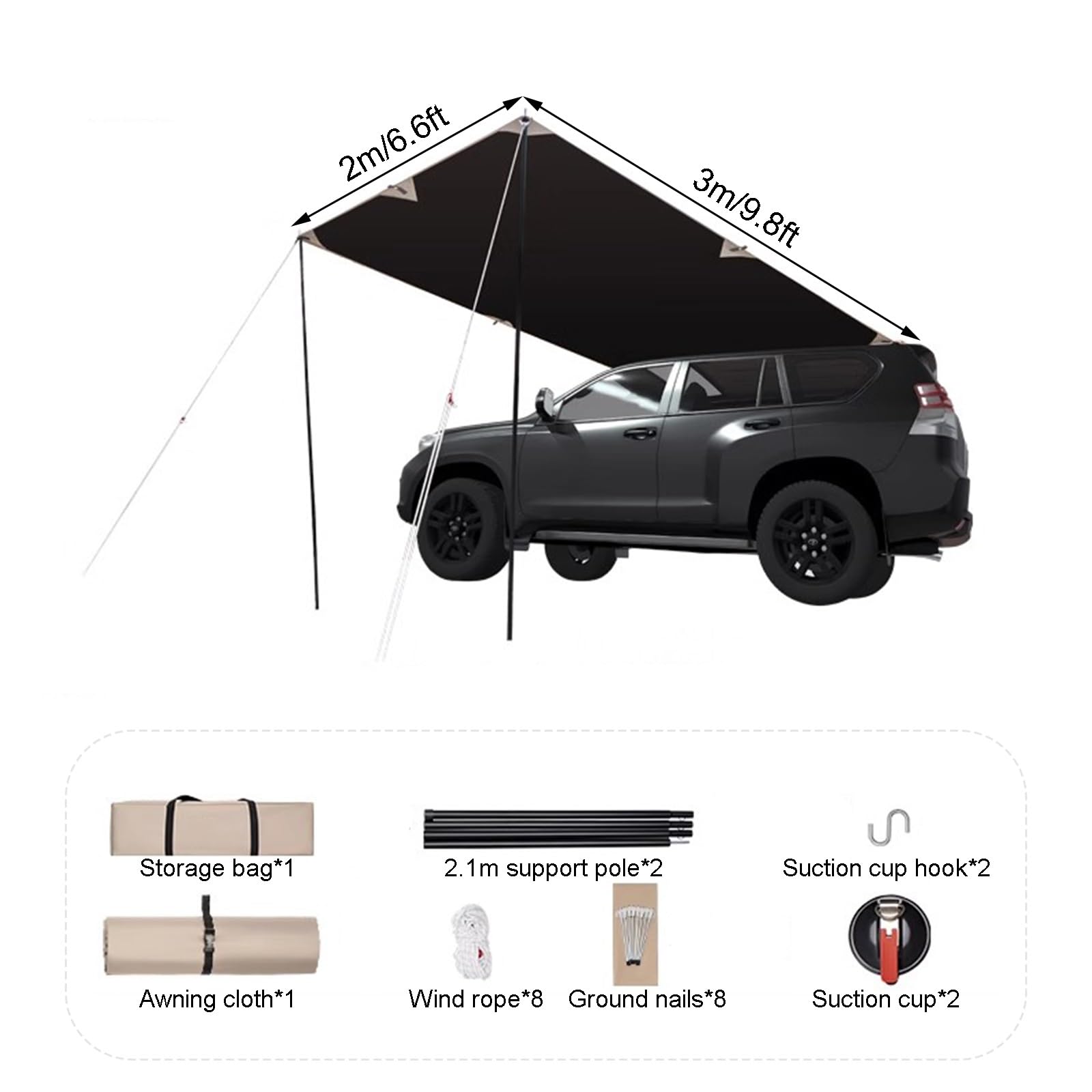 Toldo Coche Portátil, Toldo Caravana, Toldo Furgoneta Camper, Toldo Camper, Liviano y Duradero, Múltiples Formas de Instalación, Sin Restricciones en el Tipo de Vehículo