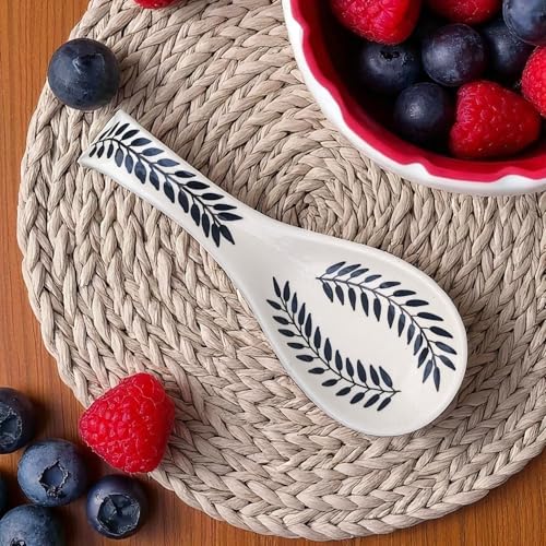 Image of Malaikah Ceramic Spoon Rest Black 2 Leaf Pack of 1 for Home, Kitchen, Dining, Kitchen Decor & Gifting