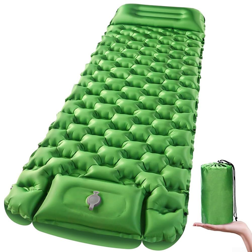 Matelas de camping autogonflant avec oreiller (vert pin)