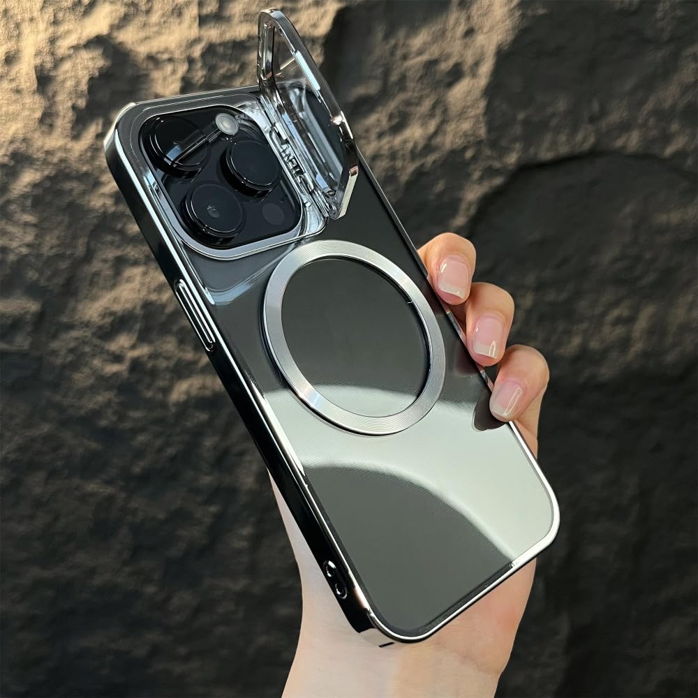 Étui magnétique transparent haut de gamme pour iPhone 14 Pro Max Argent - 8