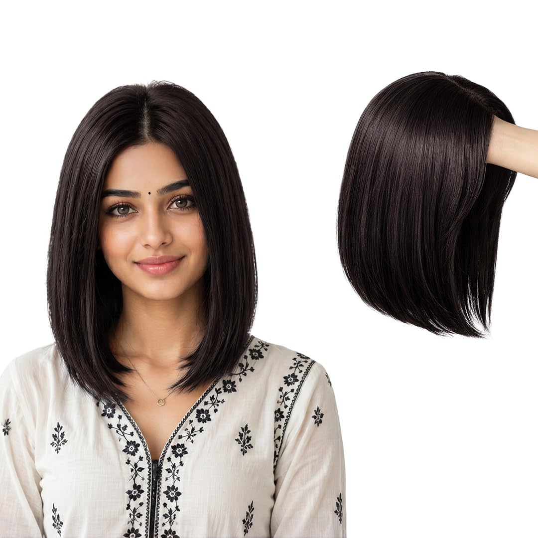 AHS Bob Cut Hair Wig for Women & Girls | Short Straight Black Synthetic Wig with Adjustable Cap | Natural Looking Shoulder Length Full Head Wig for Daily Wear, Party, Fashion, Cosplay & Stylish Makeover (Brown)-image-7