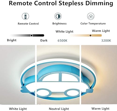 Miniatura 2 de LAKIQ Lámpara de techo empotrada para habitación de niños con control remoto azul de dibujos animados para automóvil, iluminación LED de acrílico