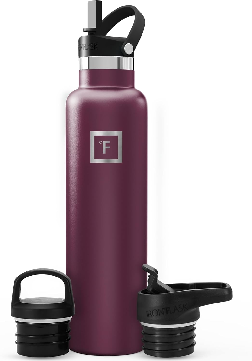IRON °FLASK Camping & Hiking Hydration Flask with Straw, BPA-Free Insulated Stainless Steel Sports Water Bottle - 24 oz Burgundy
