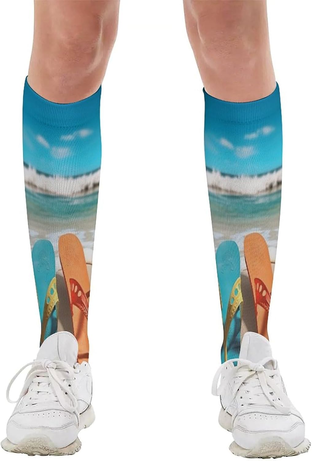 Beach Flip Flops Compression Socks Soft Knee High Tube Sock Comfort Over-The-Calf Sock Circulation Support Socks for Adult