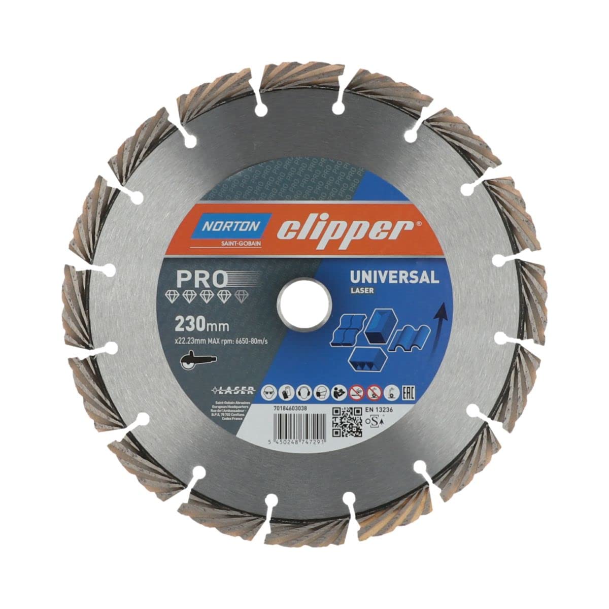 Norton Clipper 70184603038 Disque Diamant pour Matériaux de Construction Pro Universal Laser, 230mm Ø, 22.23mm Alésage