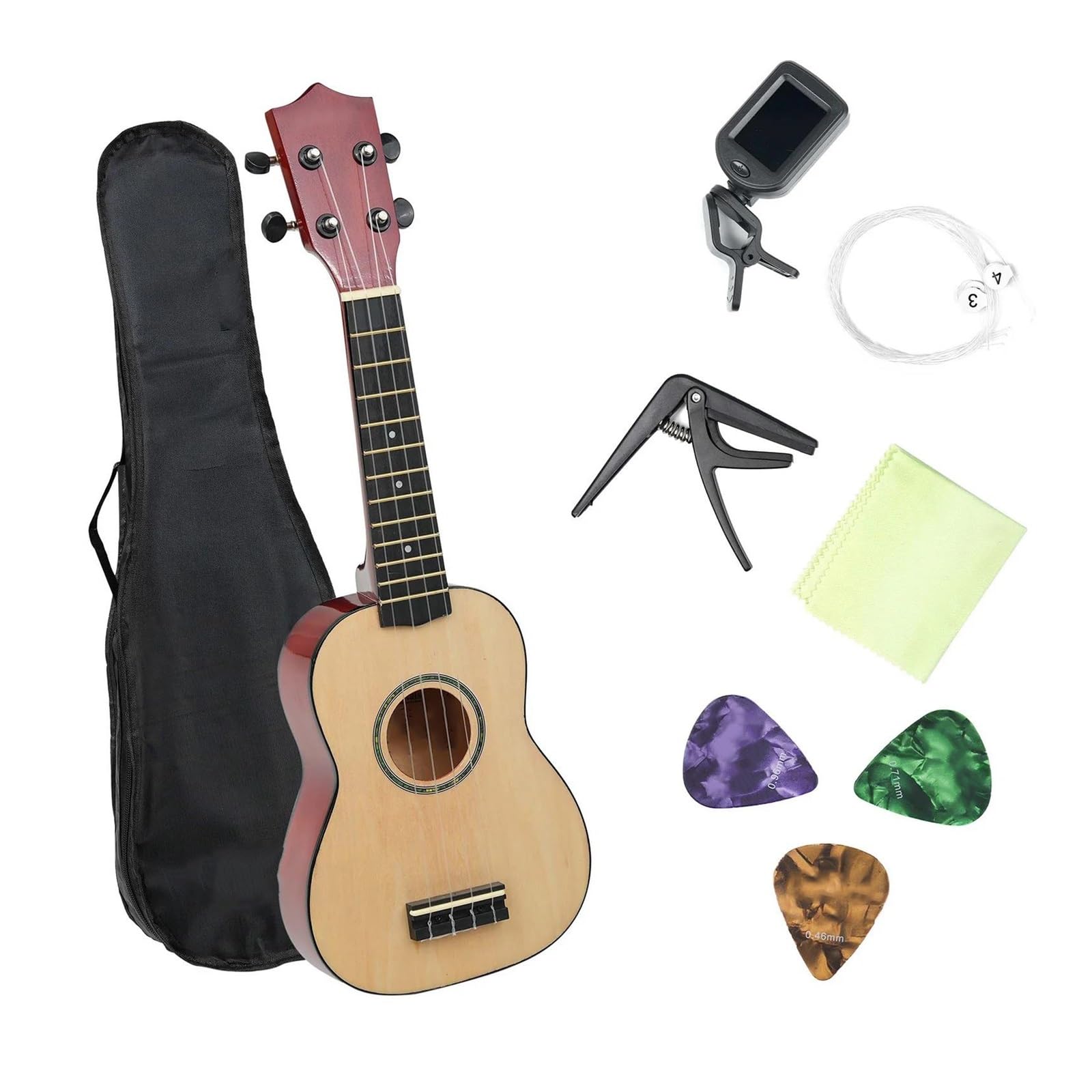 21 Calowe Ukulele Sopranowe Dla Początkujących Z Naturalnym Wykończeniem Z Torbą Koncertową I Zapasowymi Strunami Ukulele Dla Dorosłych
