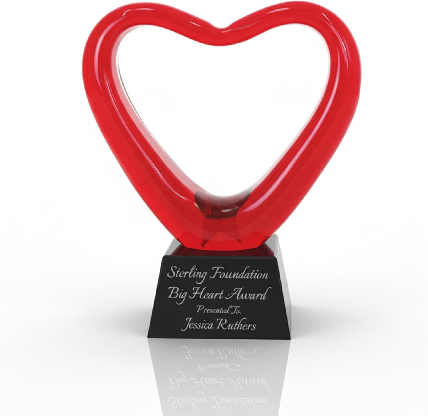 Personalized 6.5" Red Glass Heart Award, Custom Engraved Decorative Heart-Shaped Glass Award Statue for Appreciation, Recognition, Grattitude