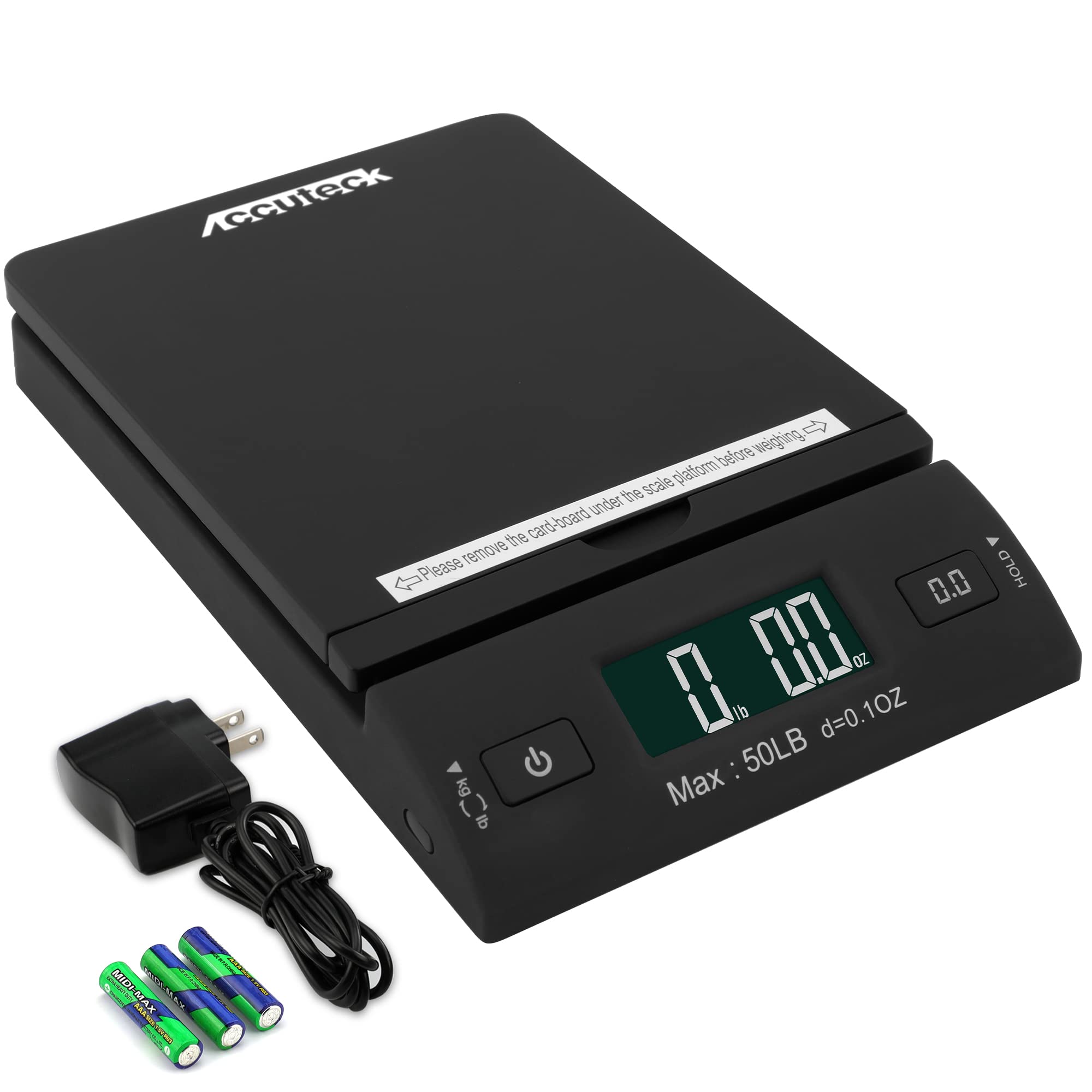 accuteck 50 lb all-in-one black digital shipping postal scale with adapter w-8250-50b