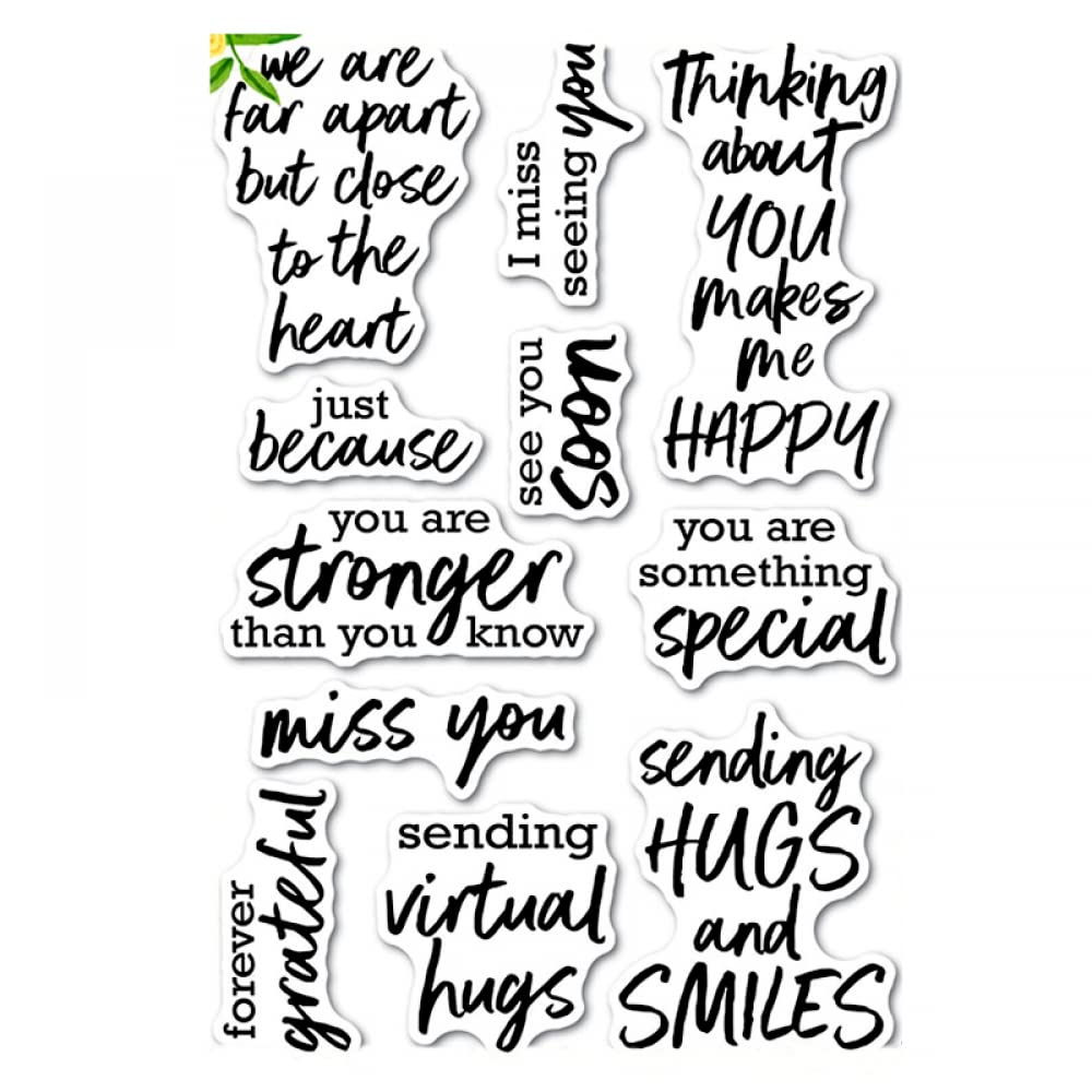 Sending Hugs and Smiles Words Phrase Transparent Silicone Seal Stamps for Card Making See You Soon,Miss You,Just Because Clear Rubber Stamps for Paper Crafting Arts Crafts Scrapbooking Supplies