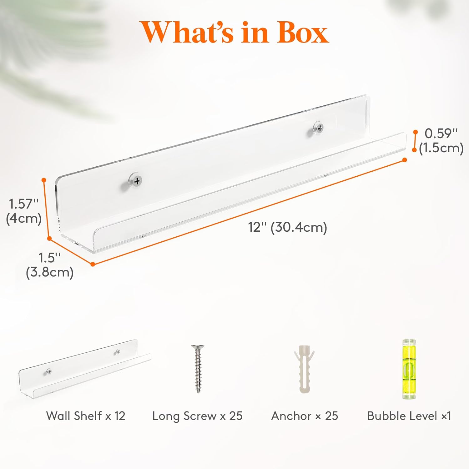 Lifewit Narrow Floating Shelves for Vinyl Record 12 Pack, 12" Clear Wall Shelves for Nail Polish/Book/Picture/Makeup, Acrylic Wall Display Shelf Organizer for Bedroom, Living Room, Bathroom Decor