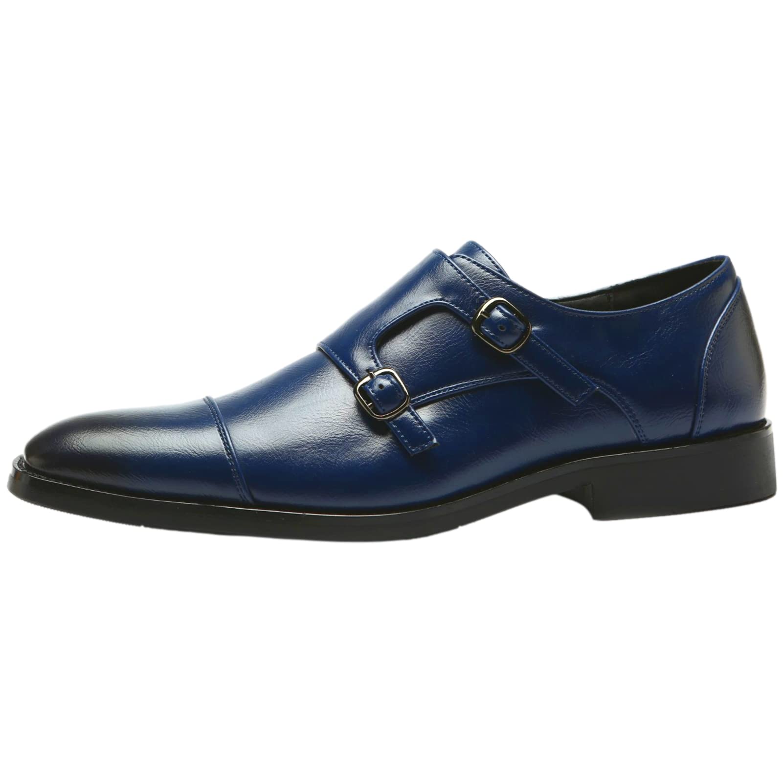 ANUFER Caballero Elegante Puntera Doble Hebilla Zapatos de Monje Imitación Cuero Formal Zapatos de Vestir