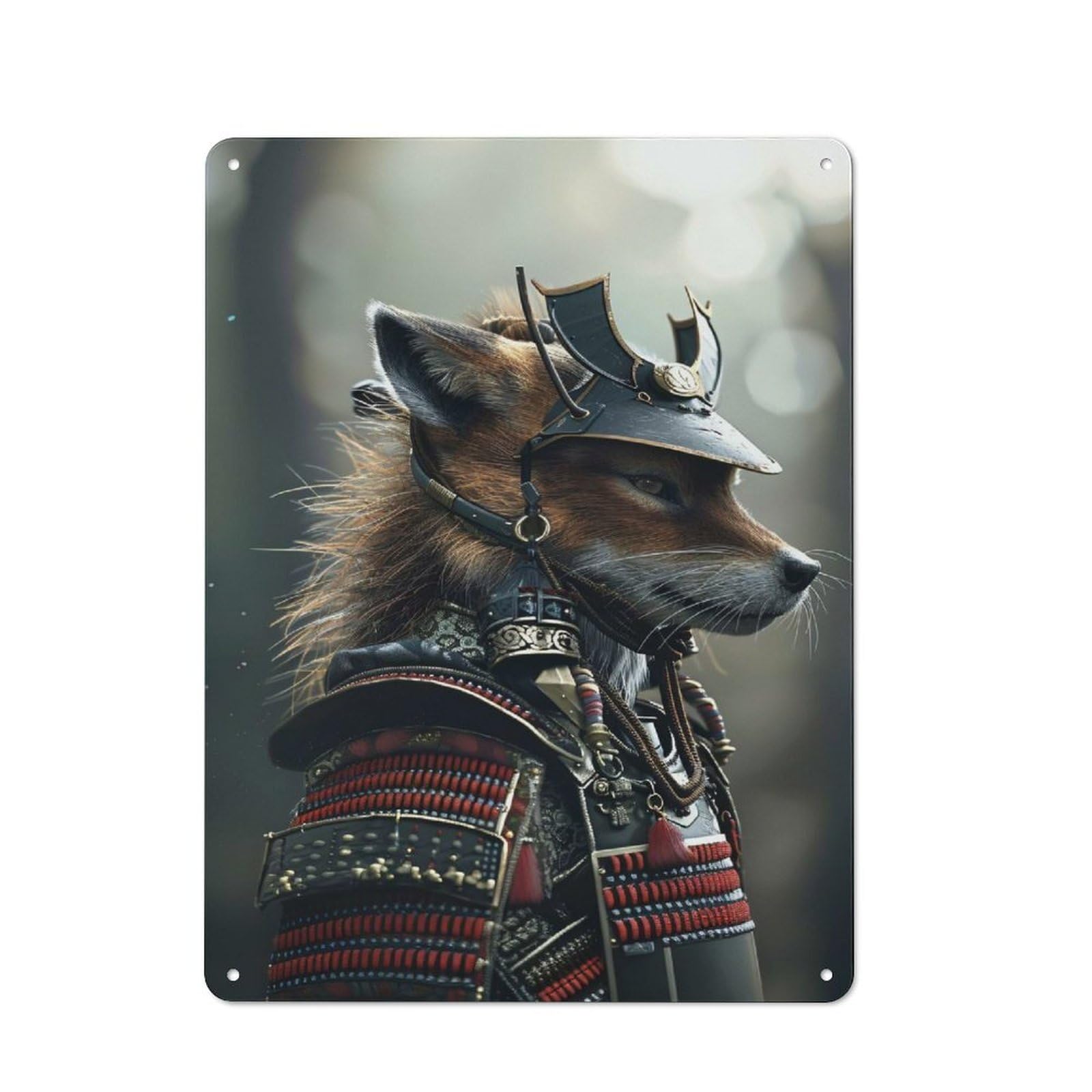 Junmoney Style-4 Retro Metal Plaque 40X30cm Featuring Samurai Fox Warrior For Home Bar Wall, For Room Styling Across Home Bars And Entertaining Spaces