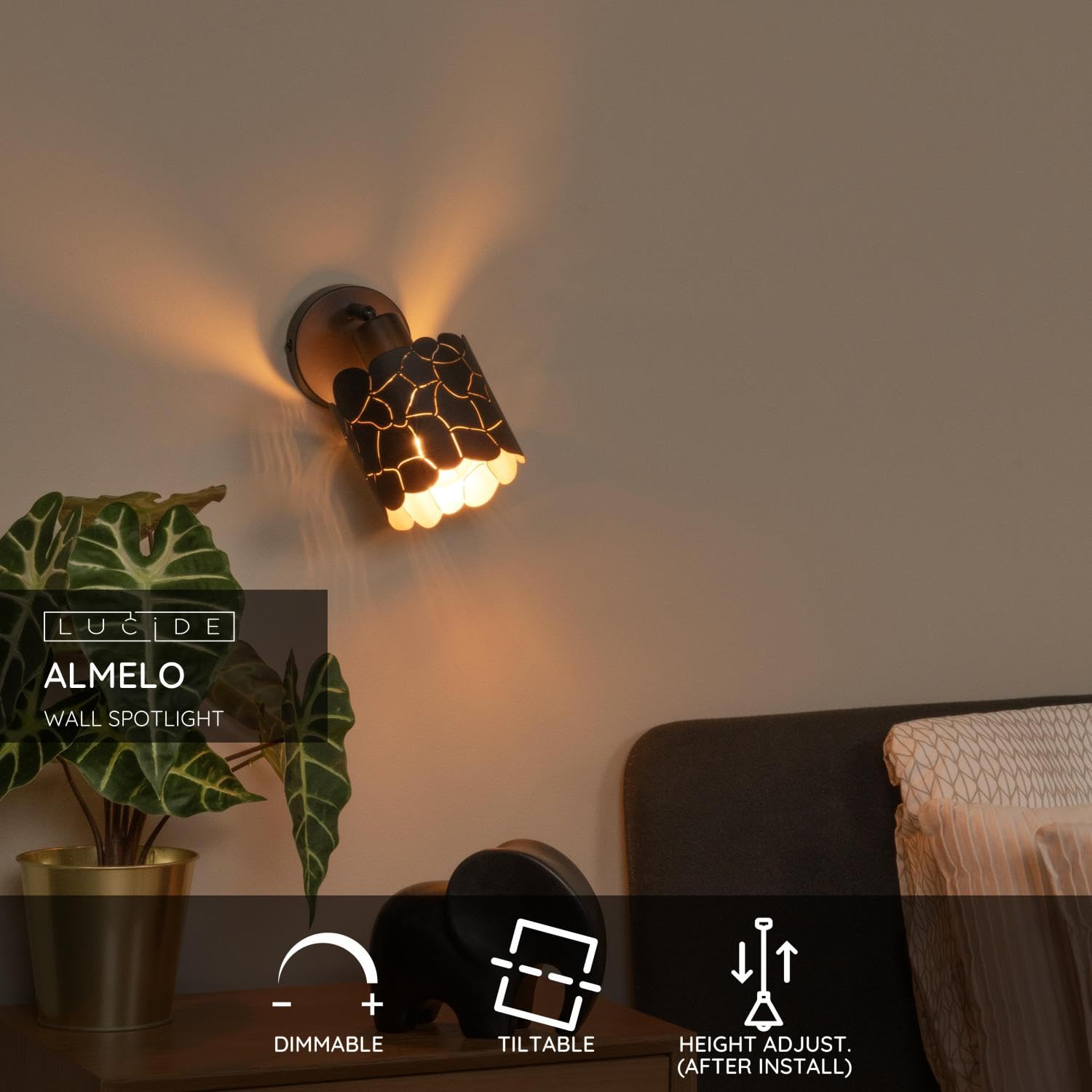 LUCIDE ALMELO - Wall Spotlight/Wall Light - diameter 12 cm - 1xE14 - Black - Image 3