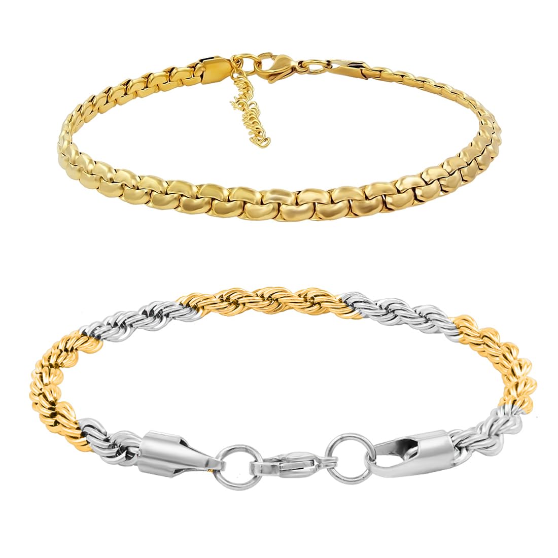 Nakabh Combo of Chain Stainless Steel Wrist Bracelet for Men Boys Unisex (NAK-2220107)(Gold + Gold Silver) (B07NKV77QJ) Amazon Price History, Amazon Price Tracker