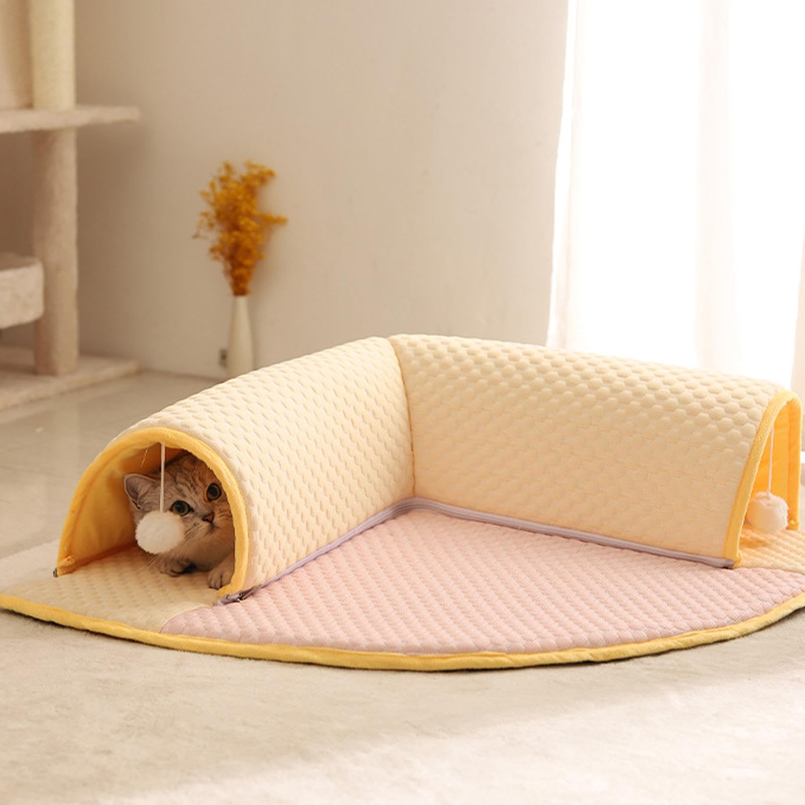 KESOTO Tunnel de Jeu Amovible pour Chat avec Balles Suspendues, Idéal pour Les Petits Animaux comme Les Lapins, Les et Les Hamsters, Triangle et L