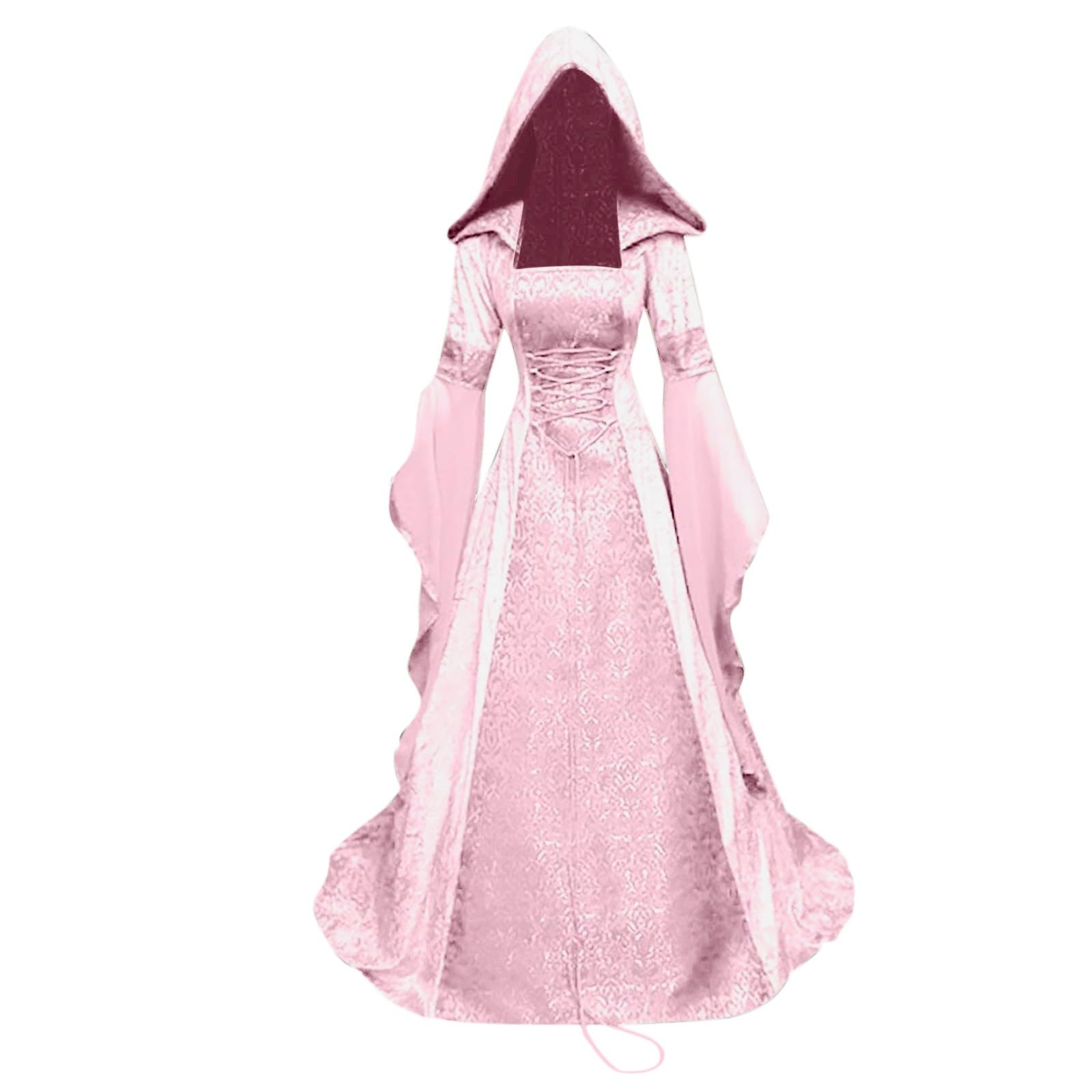 Generisch Gothic Kleid Damen, Halloween KostüM Damen Vampir Mittelalter Kleid Vintage Bodenlangen Gebunden Taille Maxikleid Mit Kapuze Prinzessin Renaissance Cosplay KostüM Halloween Dress
