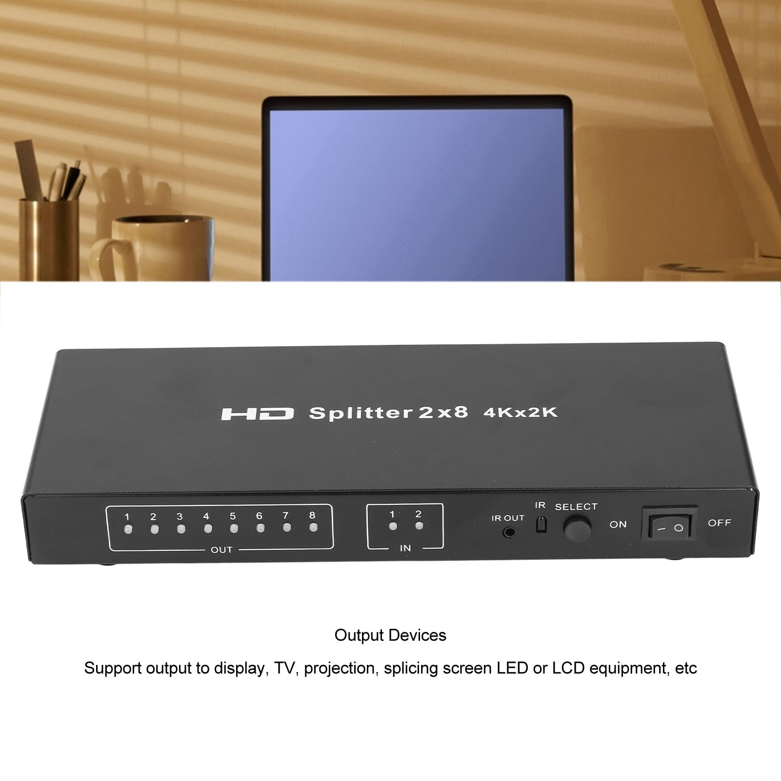 Splitter HDMI 2 in 8 uscite, splitter HDMI 4K, selettore di video con telecomando, splitter HDMI per proiettore, computer, PC, laptop, TV (EU)