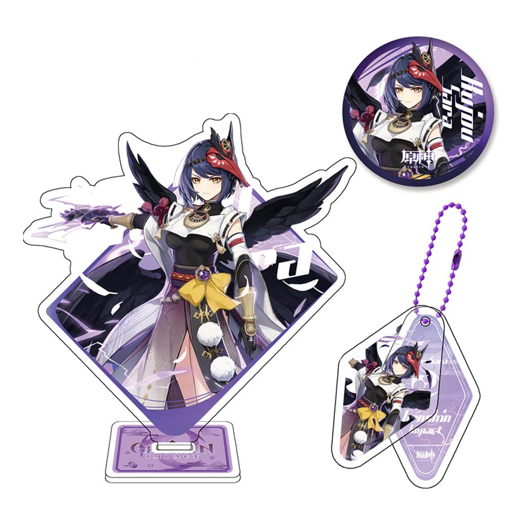 Genshin Impact Acrylic Stand + Keychain + Badge 3Pcs Set Genshin Impact Fans' Collection Christmas Gift (Kujou Sara)