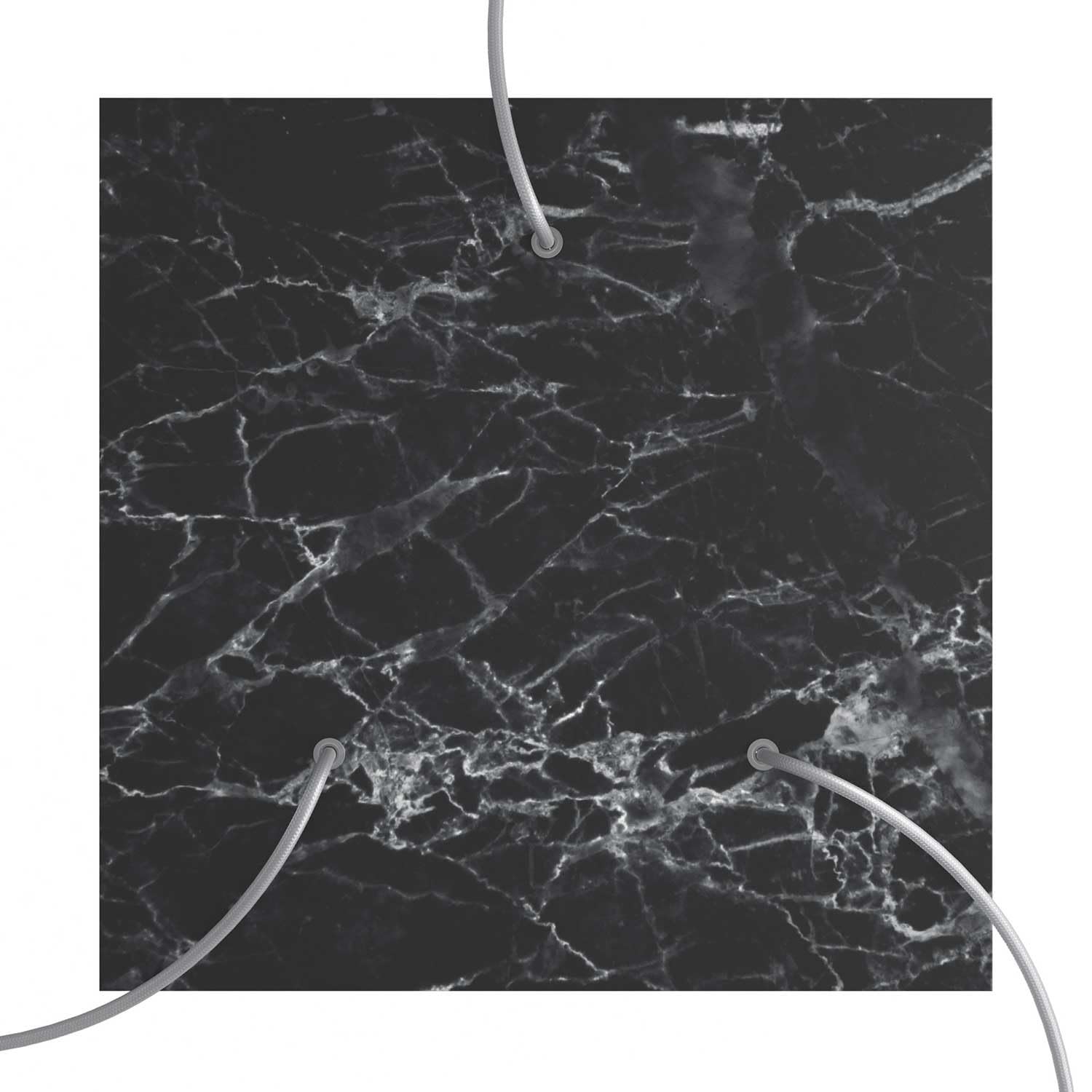 creative cables Rosone XXL quadrato bianco linea Rose-One (serracavo conico, dibond marmo marquina, 3 fori e 4 fori laterali) – Per lampadari e sospensioni multiple