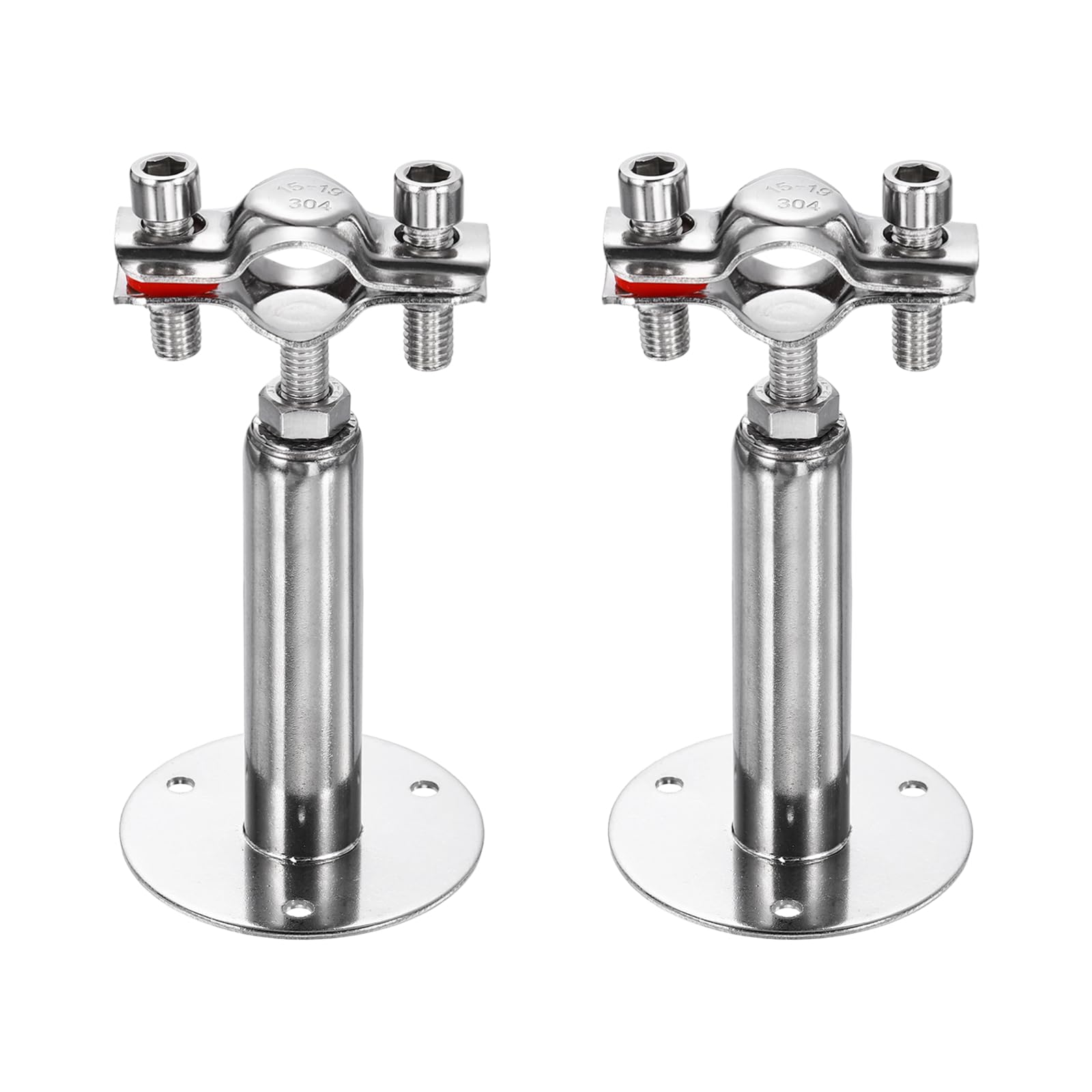 sourcing map 2pcs Wall Mount Ceiling Mount Pipe Supports 304 Stainless Steel Adjustable Pipe Bracket Clamp for OD Pipe 0.6"-0.7" (15-19mm) Adjustable Height 100-150mm