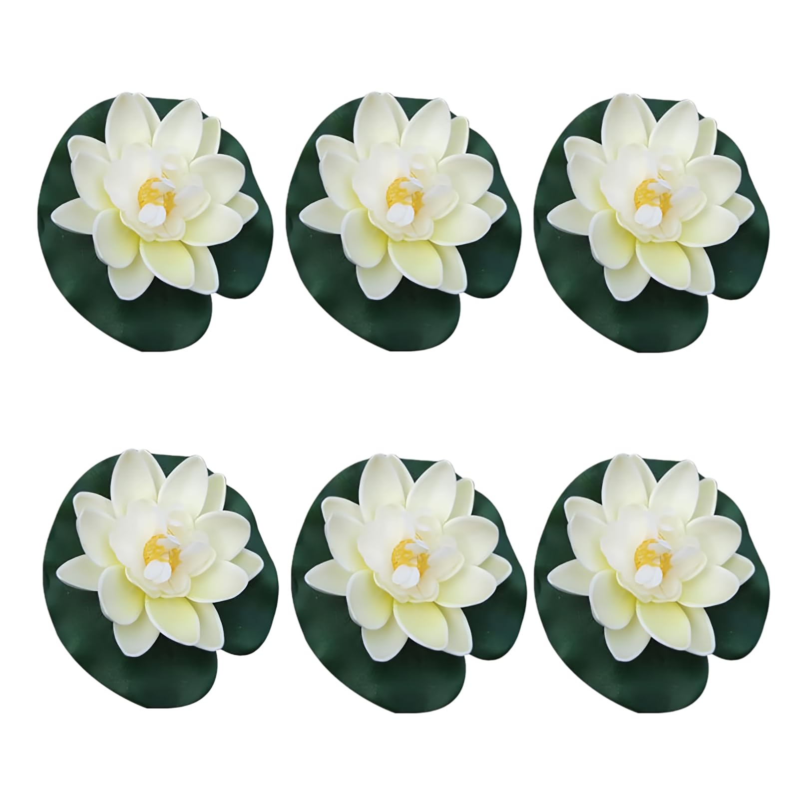 Clockjuan White 6Pcs Artificial Floating Foam Lotus Flowers With Water Lily Pad Ornaments,Perfect For Patio Koi Pond Pool Aquarium Home Garden Wedding Party Holiday Decoration Water Gardens And Ponds