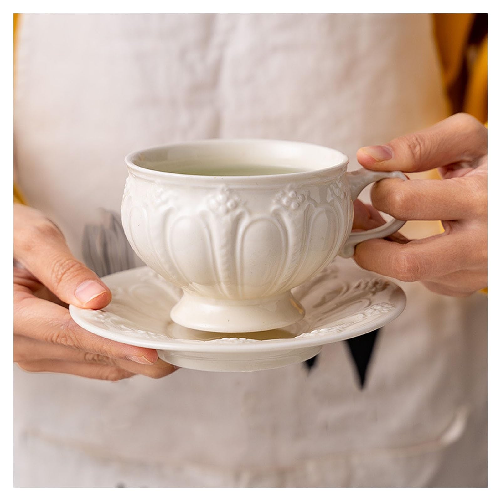 Ceramiczny zestaw kubków do kawy, ręcznie robione kubki do latte 300 ml ze spodkiem, idealne do użytku domowego i biurowego, idealne dla miłośników kawy