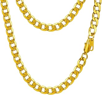 Sponsored Ad – Men Chains 18K Gold Plated Necklaces for Men Cuban Curb Chains Stainless Steel/Black Neck Link Jewelry for men 6mm Width 24'' Length
